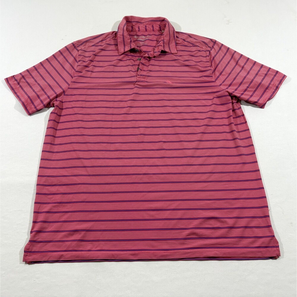 Tommy Bahama Island Zone Sun Shelter Stripe Polo Palm Desert Drive Pink Shirt L